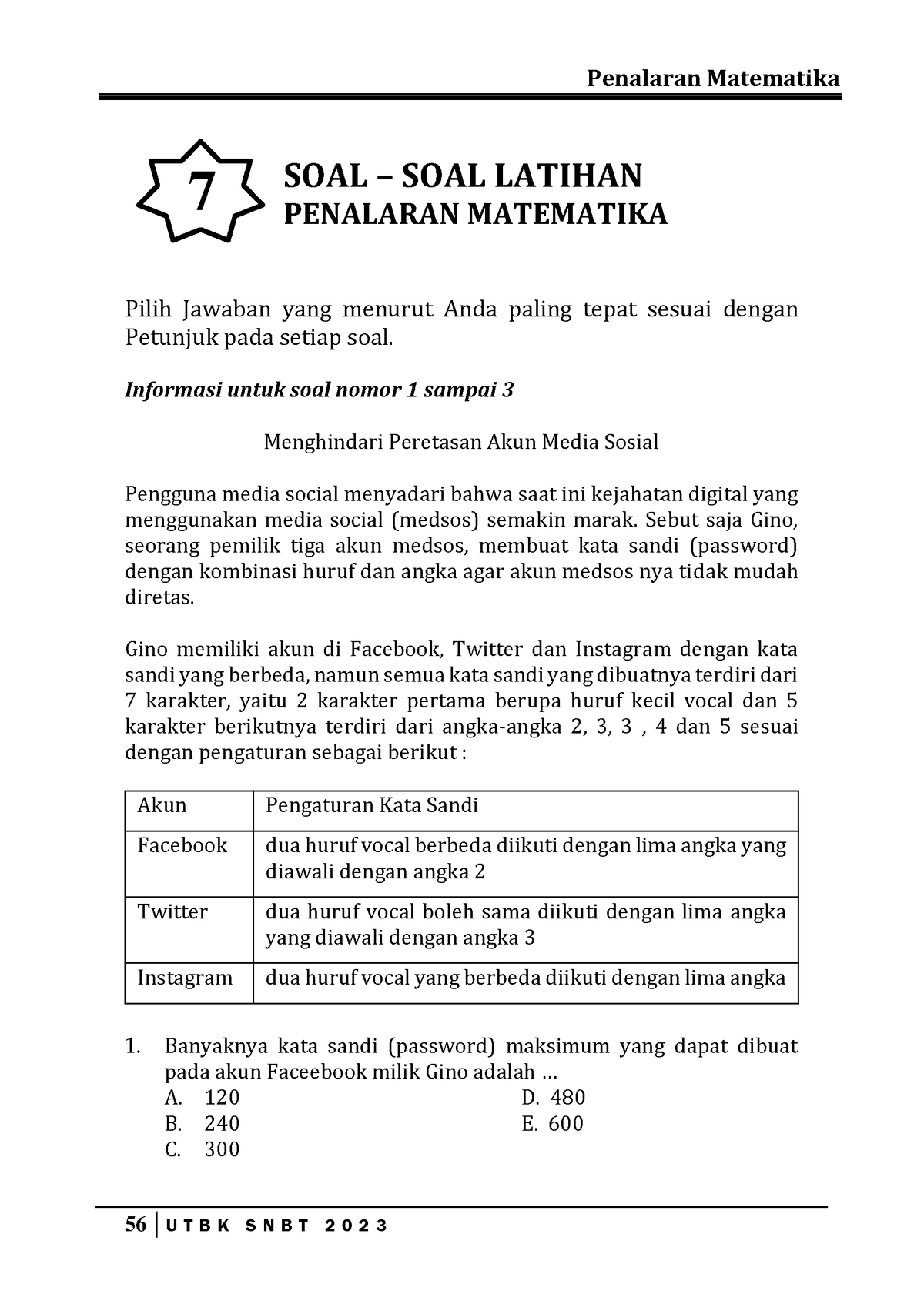 SOAL Penalaran Matematika TRY OUT 1 - SOAL – SOAL LATIHAN PENALARAN ...