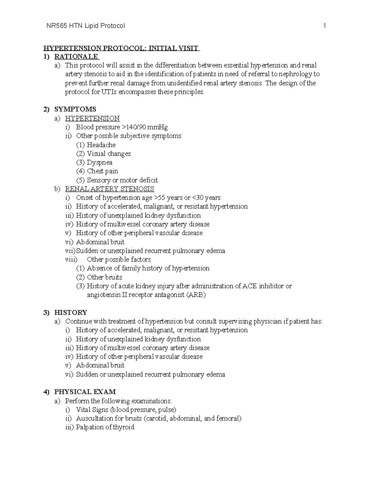 565 HTN Lipid Protocol Student Form HYPERTENSION PROTOCOL INITIAL