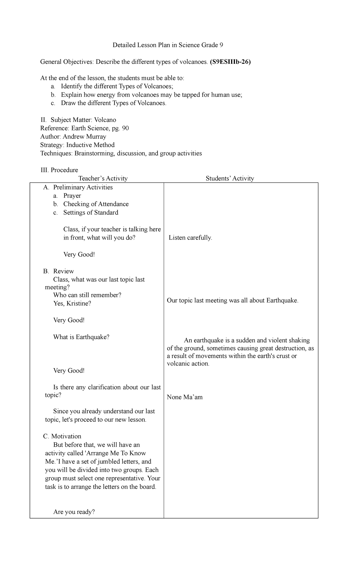 Detailed Lesson PLAN - Detailed Lesson Plan in Science Grade 9 General ...