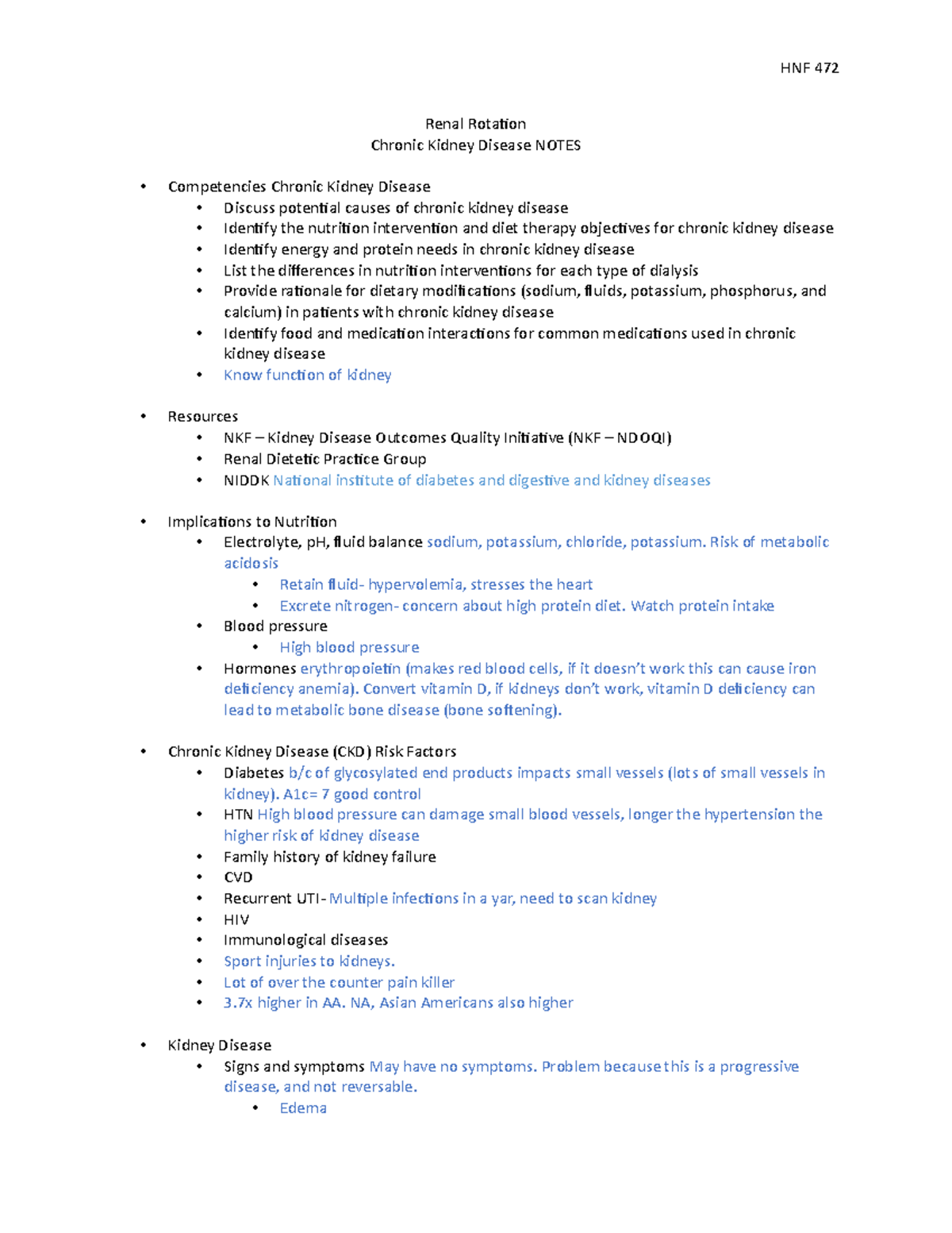 Renal Rotation CKD Notes - Renal Rotation Chronic Kidney Disease NOTES ...