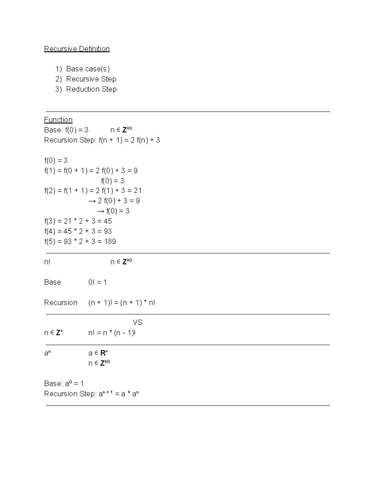 Recursion - Recursive Definition Base case(s) Recursive Step Reduction ...