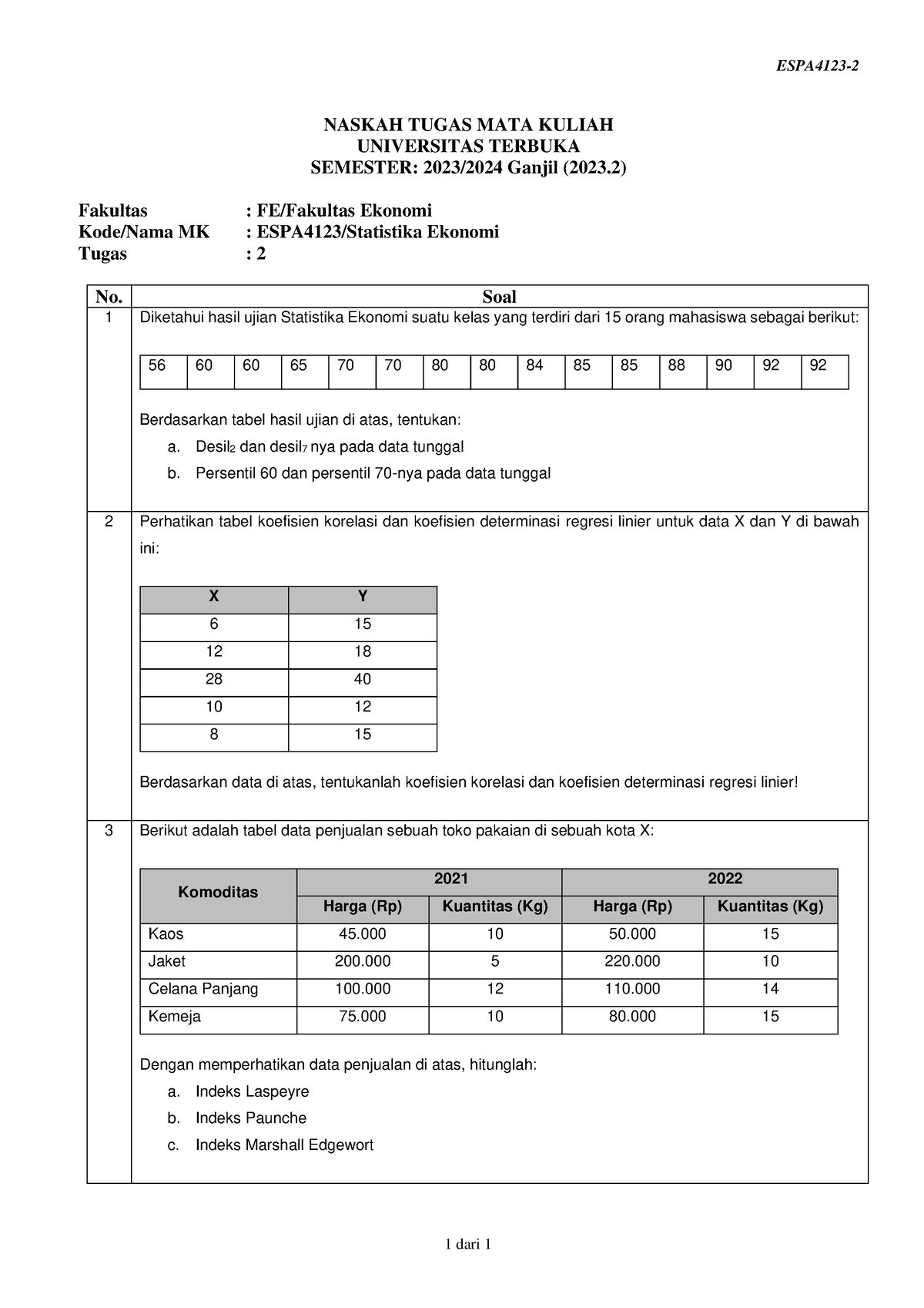 Soal Espa4123 Tmk2 2 - Soal - ESPA4123- 2 1 Dari 1 NASKAH TUGAS MATA ...