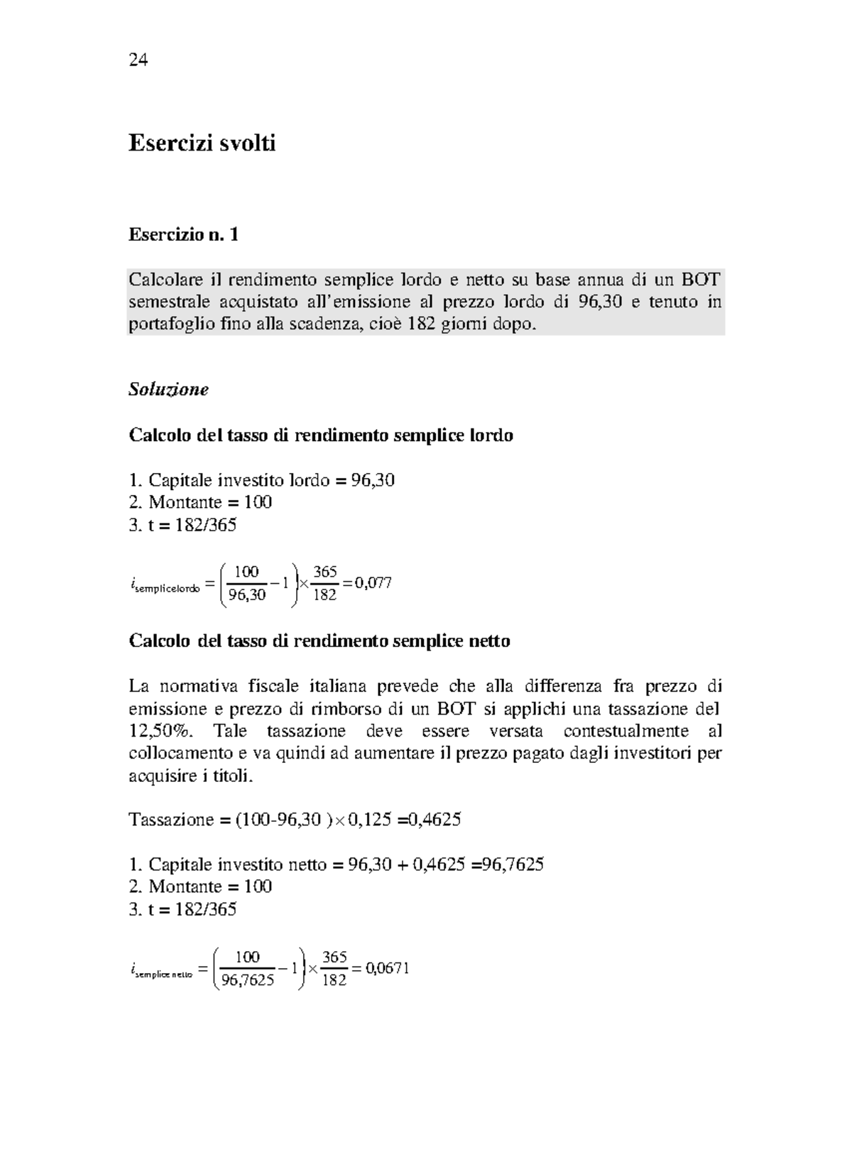 Esercizi Titolo Reddito Fisso Esercizi Svolti Esercizio N 1