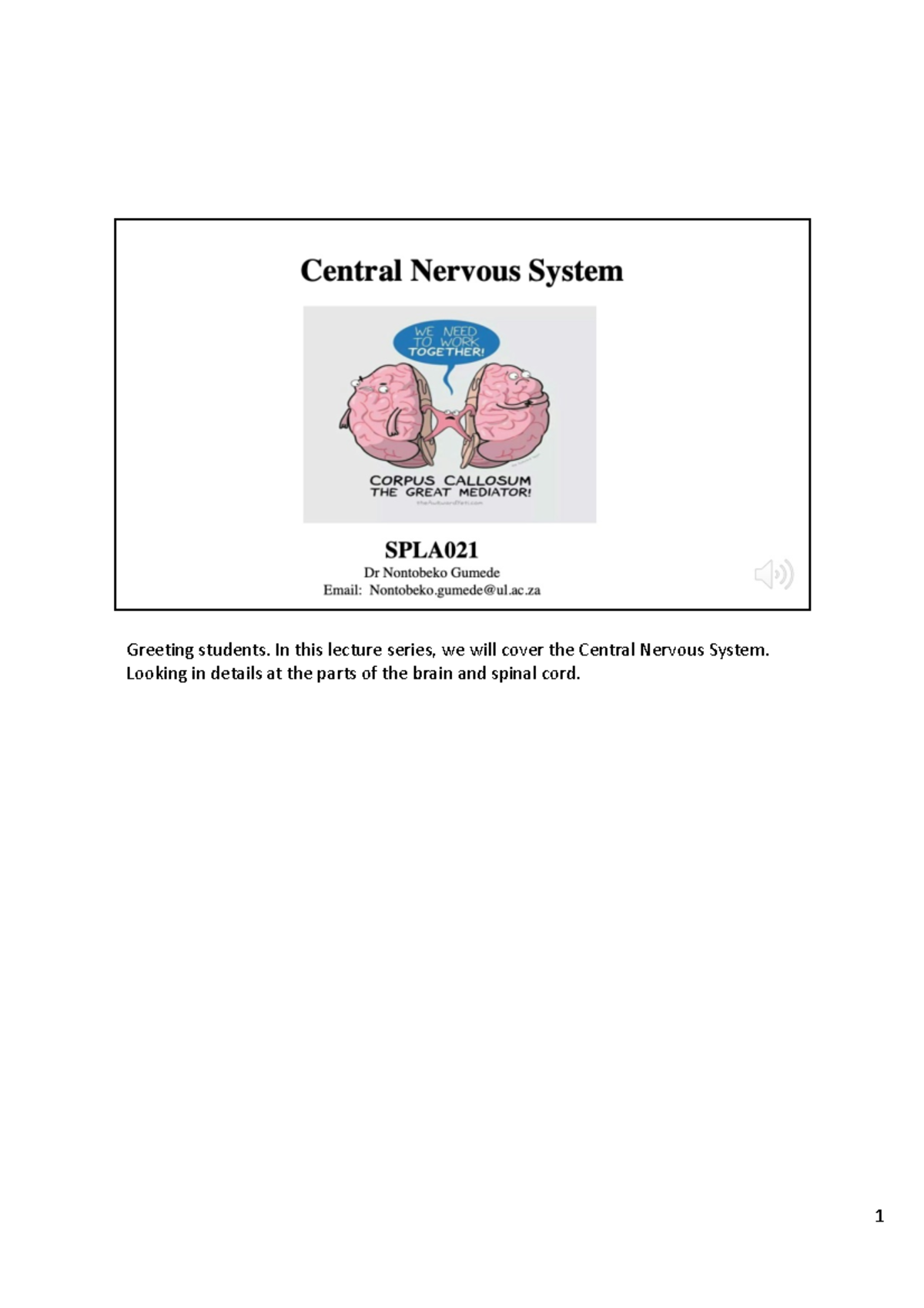 Central Nervous System With Notes - Greeting Students. In This Lecture ...