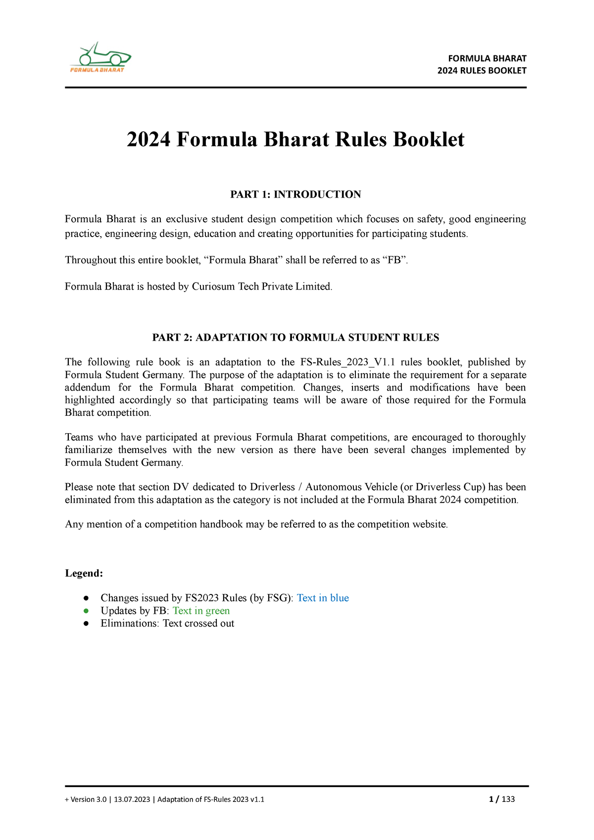 FB2024 Rules V40 07312023 2024 RULES BOOKLET 2024 Formula Bharat