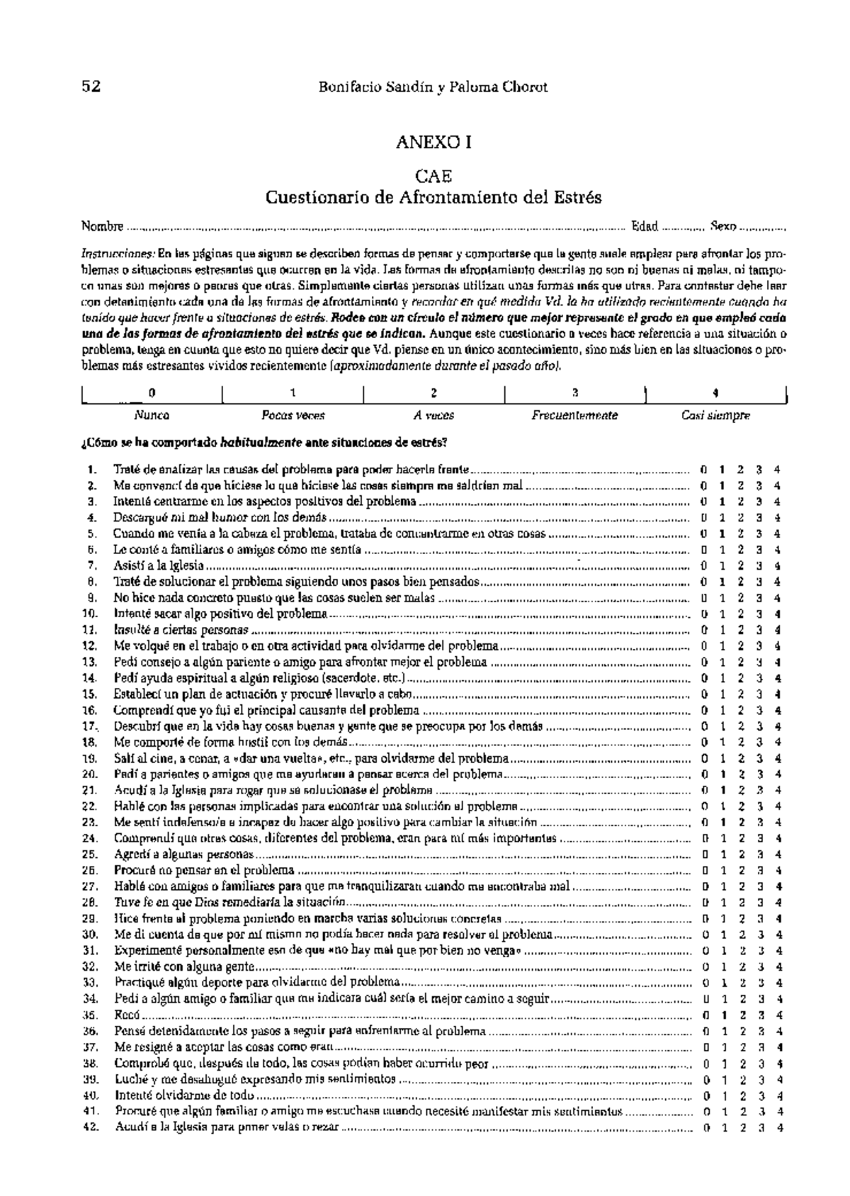 Cuestionario de Afrontamiento del Estrés (CAE)-14 - 5 2 Bonifacio ...