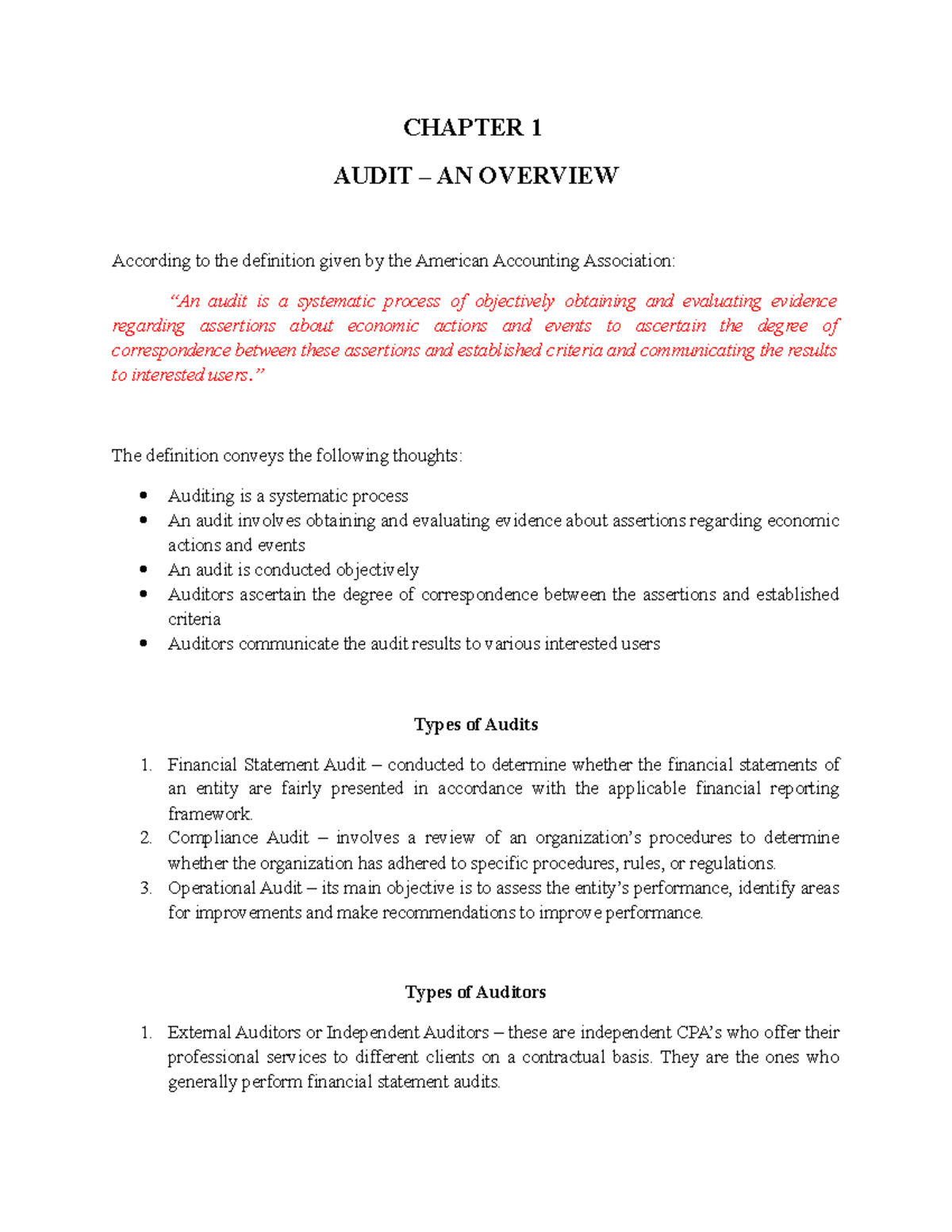 Chapter 1 ( Auditing Theory) - CHAPTER 1 AUDIT – AN OVERVIEW According ...