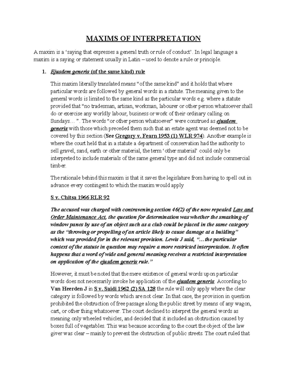 3. Maxims OF Interpretation - MAXIMS OF INTERPRETATION A maxim is a ...