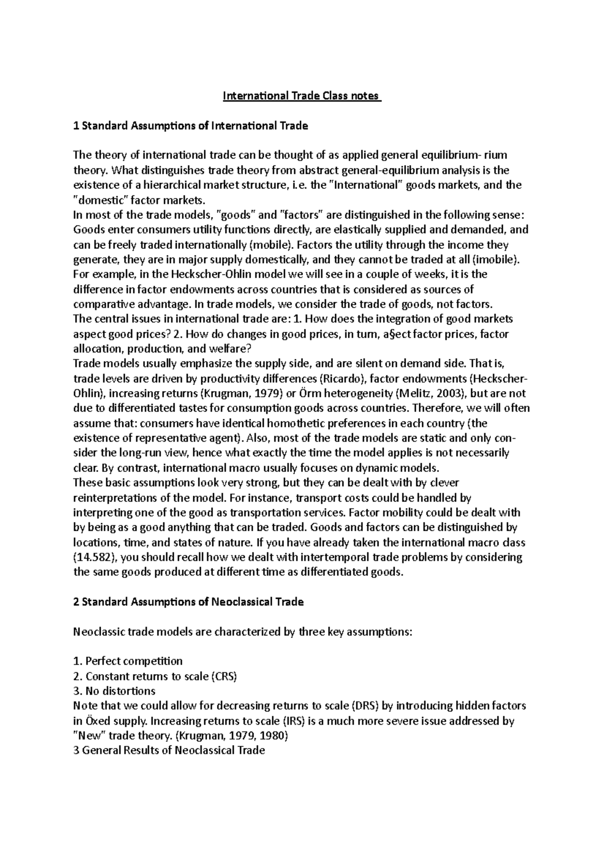 International Trade Class notes What distinguishes trade theory from