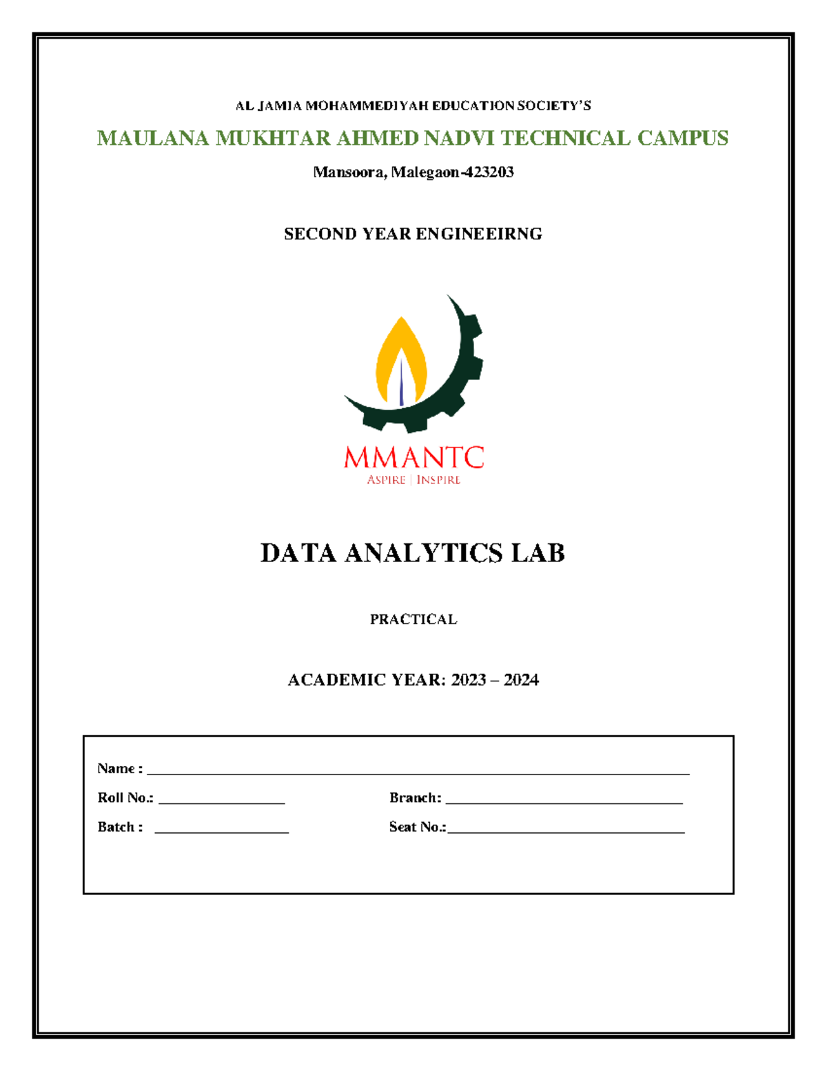 Data Analytics Lab Manual AL JAMIA MOHAMMEDIYAH EDUCATION SOCIETY’S