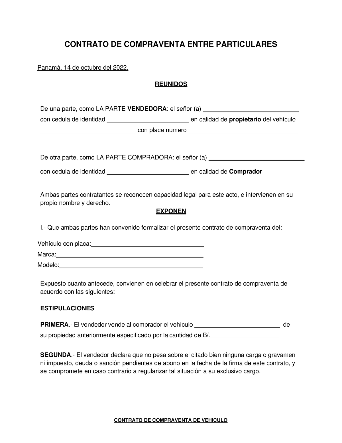 Contrato De Compraventa En Word Contrato De Compraventa De Vehiculo Contrato De Compraventa 6497