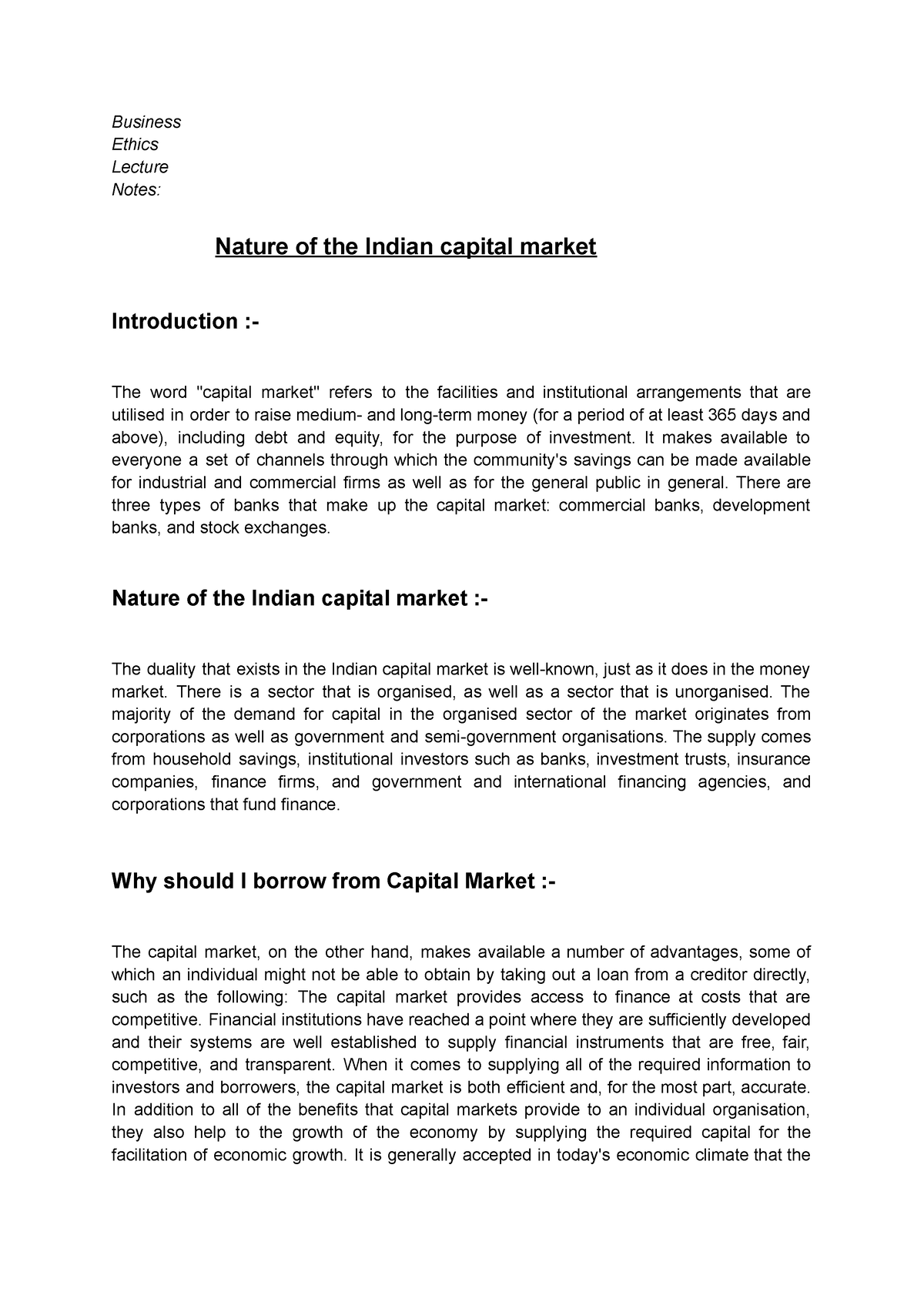 nature-of-the-indian-capital-market-business-ethics-lecture-notes