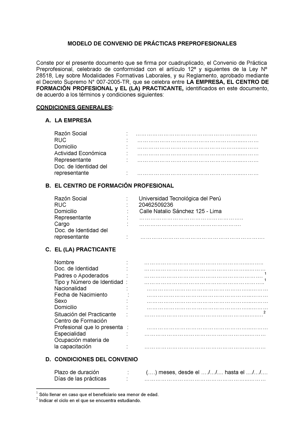 Modelo De Convenio De Práctica Preprofesional Modelo De Convenio De PrÁcticas Preprofesionales 6589