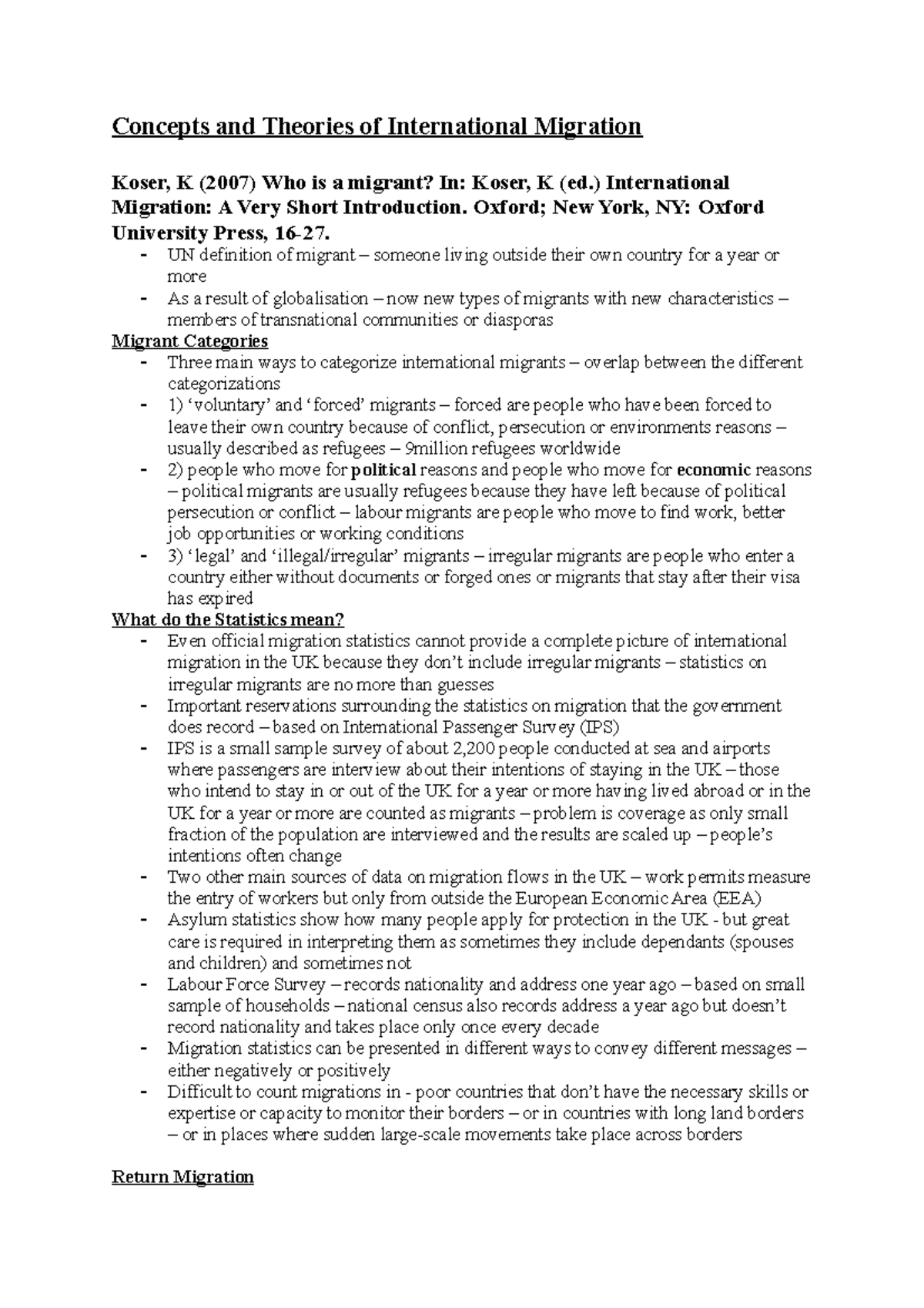 Concepts and Theories of International Migration - ) International ...