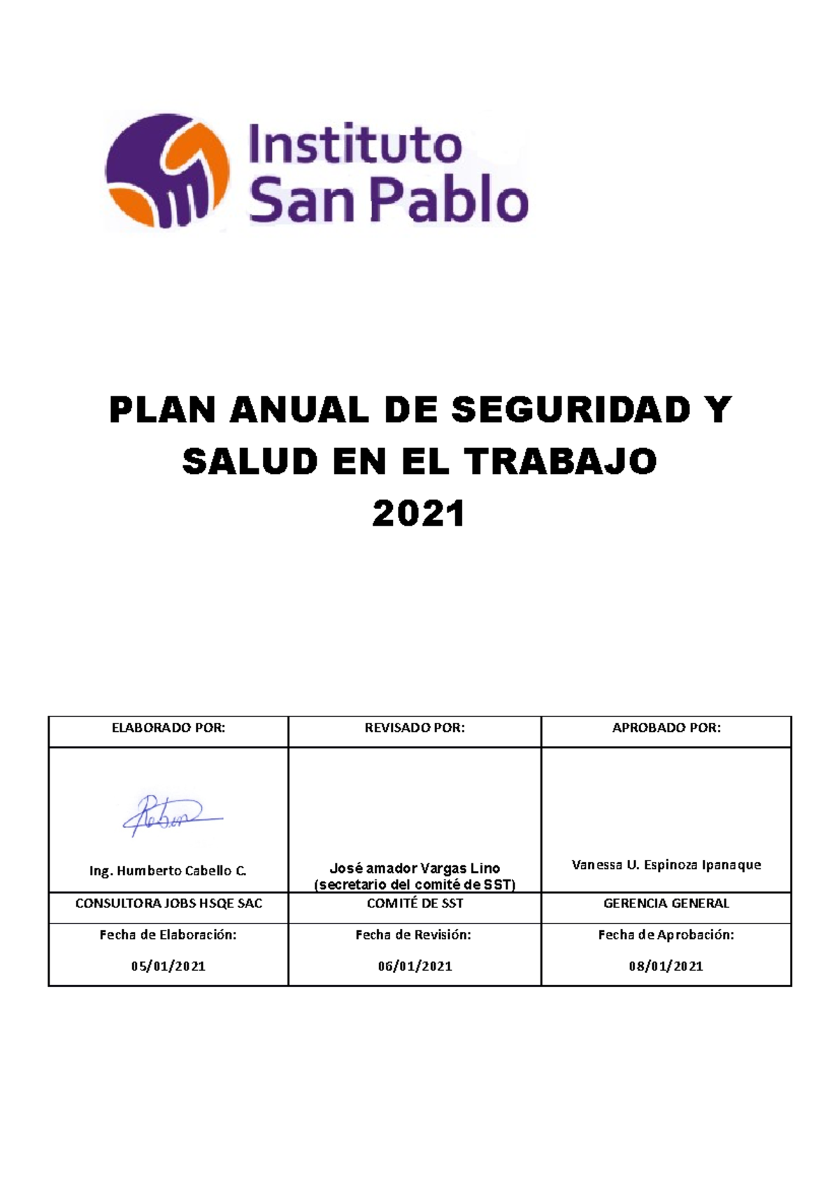 Pa Sst 003 Plan Anual De Sst 2021 Plan Anual De Seguridad Y Salud En El Trabajo 2021 Elaborado 8962