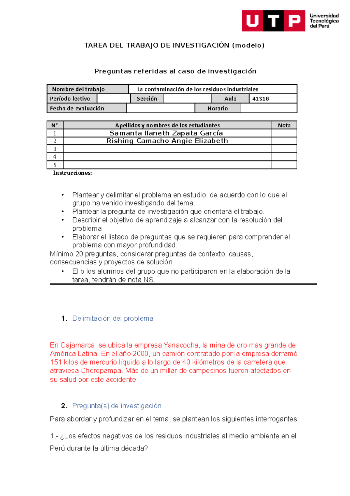 Tarea DEL Trabajo DE Investigación - TAREA DEL TRABAJO DE INVESTIGACIÓN ...