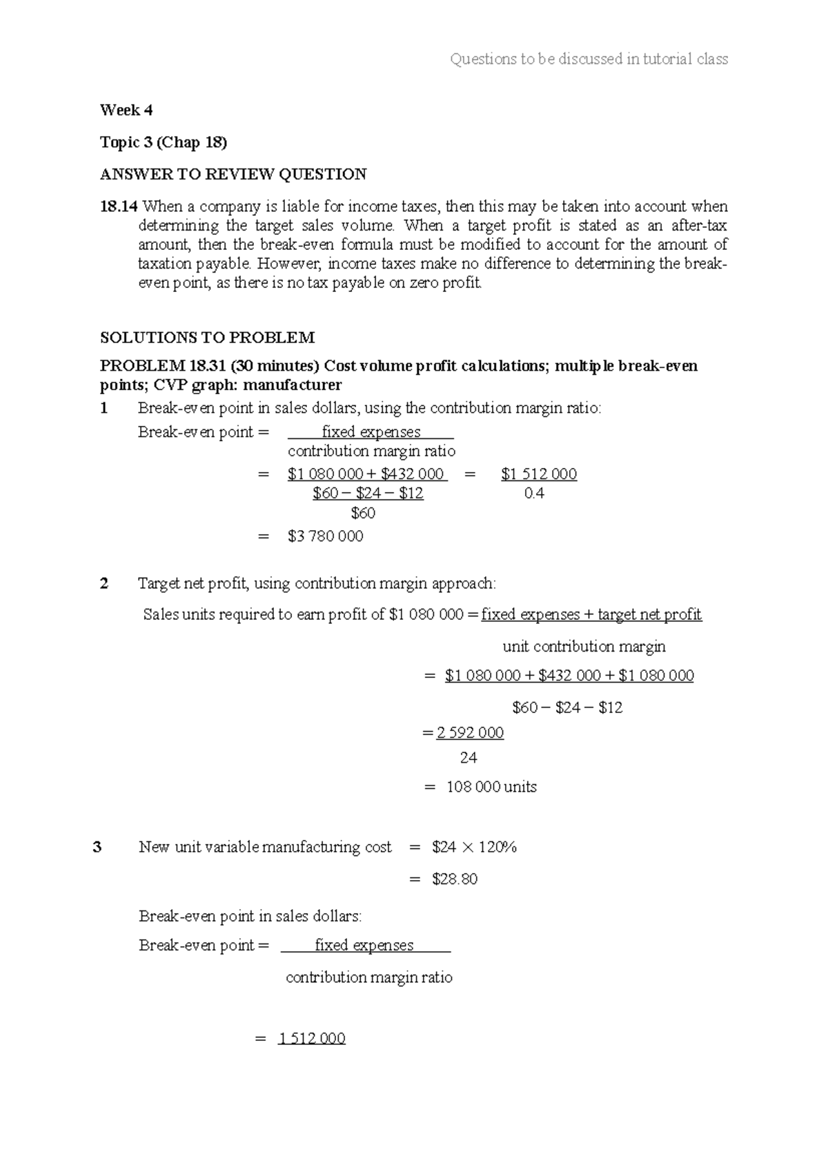 Week 4 (To be discussed) Answers - Questions to be discussed in ...