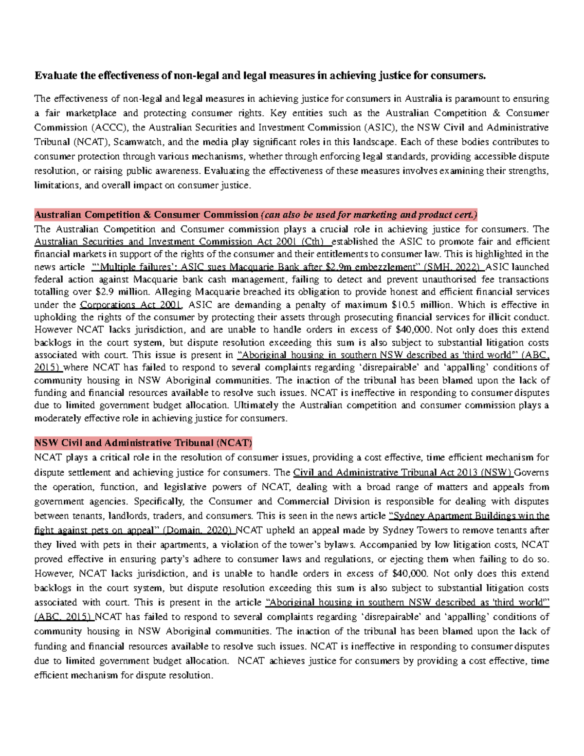 Evaluate the effectiveness of non-legal and legal measures in achieving ...