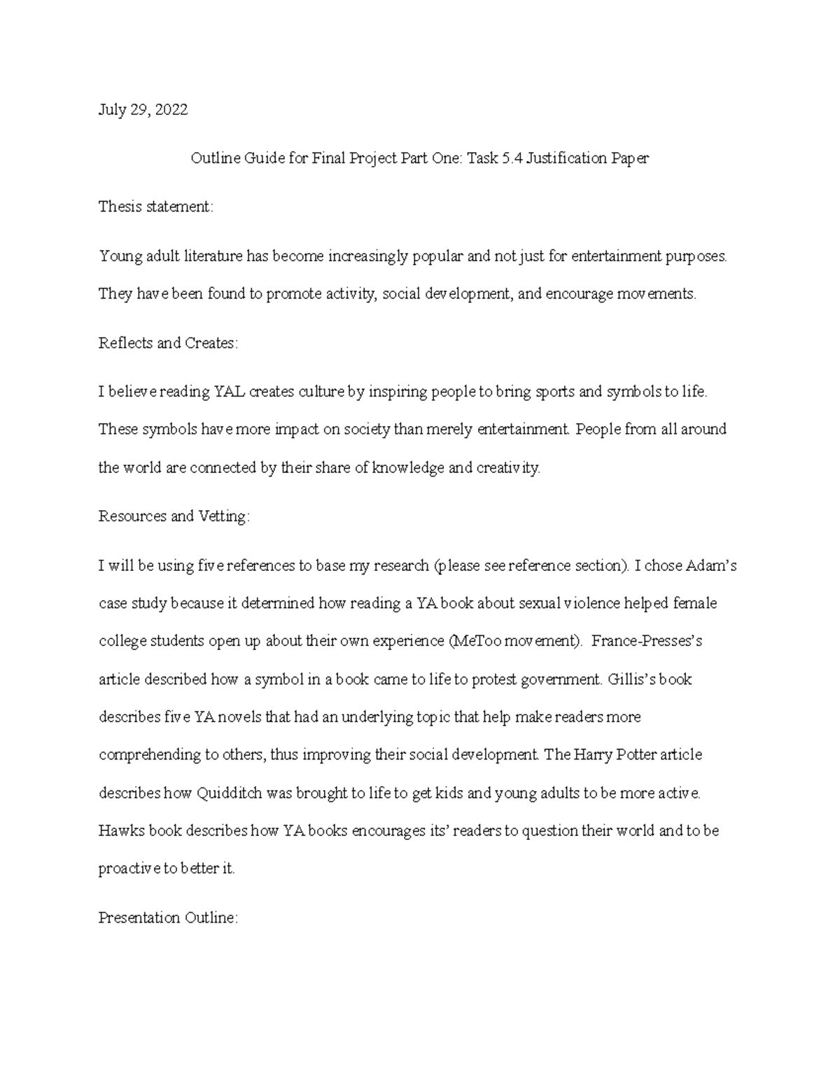 Final Project 1 Justification - July 29, 2022 Outline Guide for Final ...