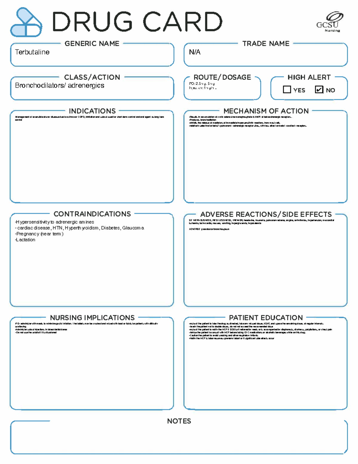 Terbutaline Drug Card - study material for postpartum medications ...