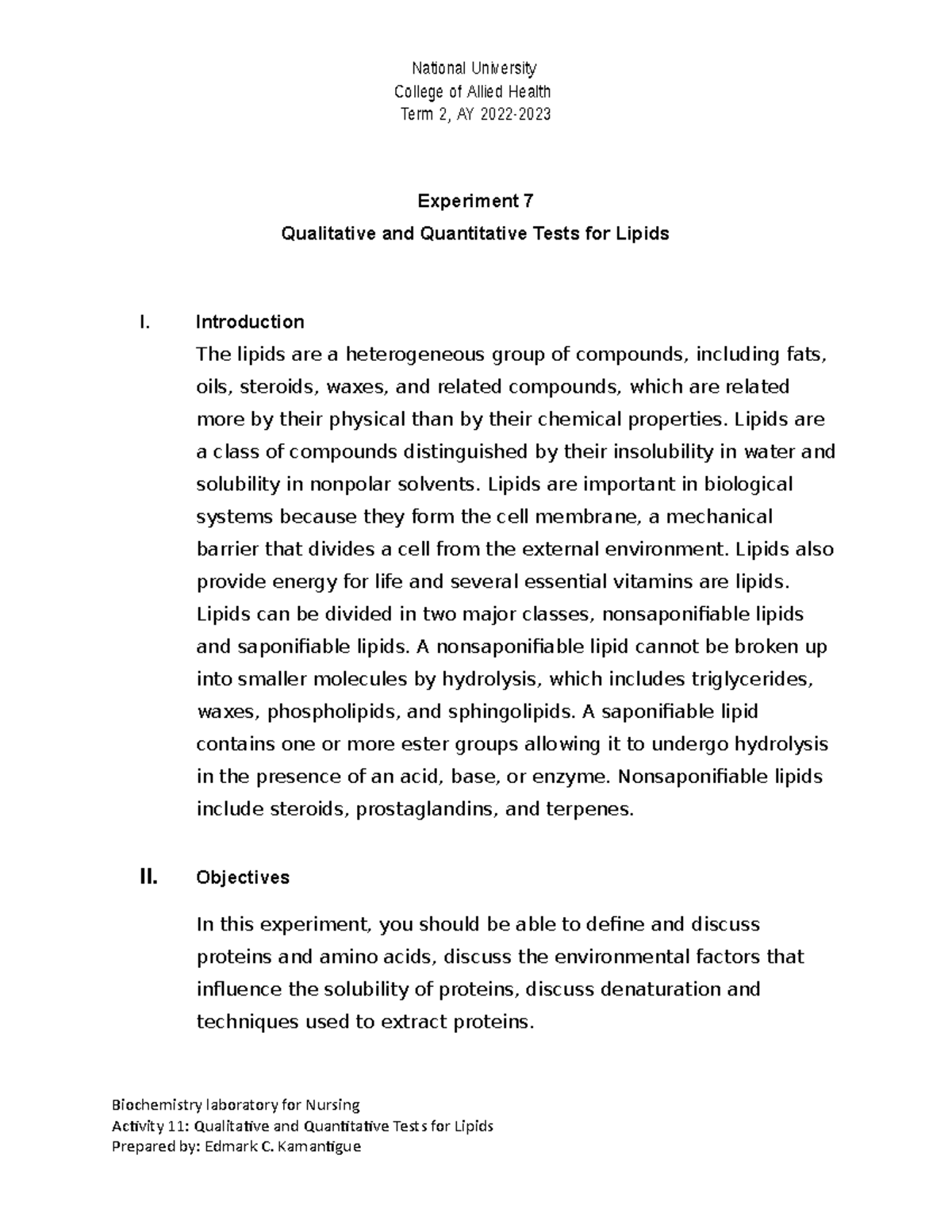 Zapanta Lab Exp No. 7 Qualitative and Quantitative Tests for Lipids