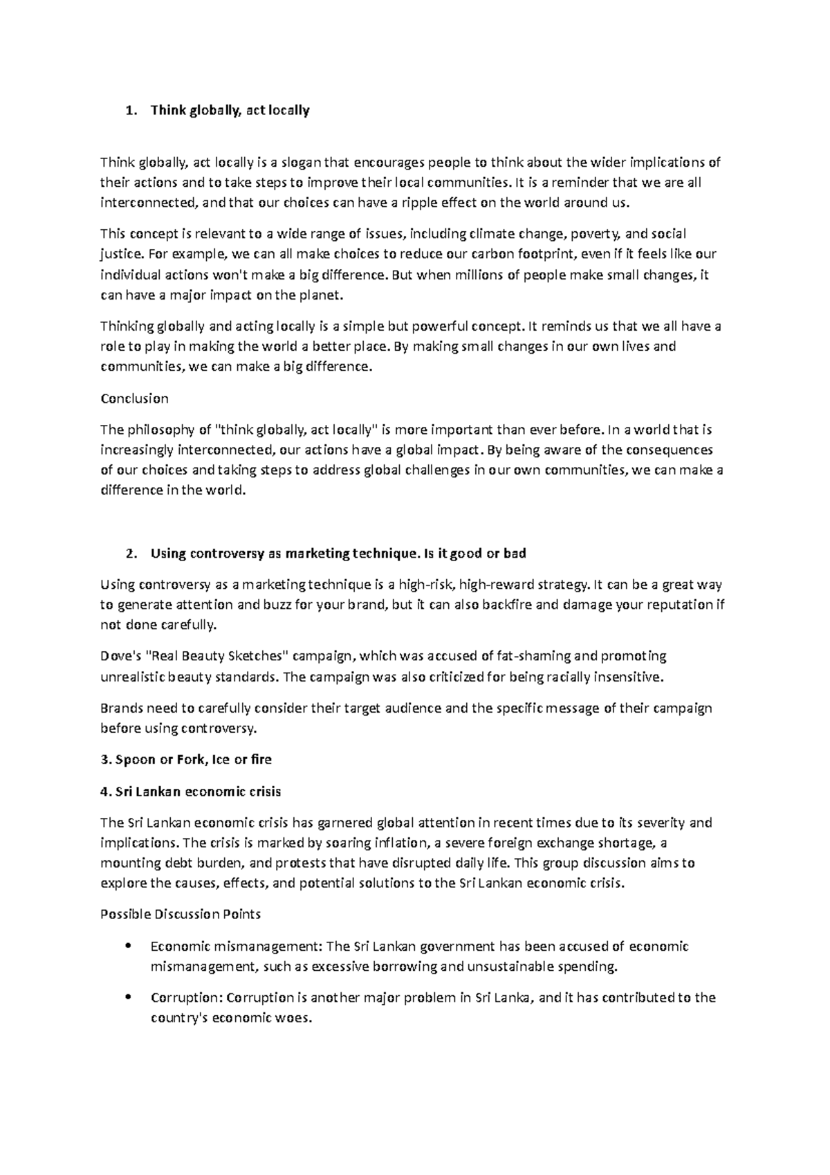 GD Topics - Notes - 1. Think globally, act locally Think globally, act ...