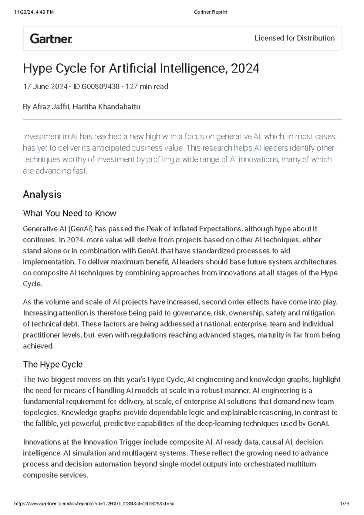 Hype Cycle for Artificial Intelligence 20240617 - Analysis What You ...