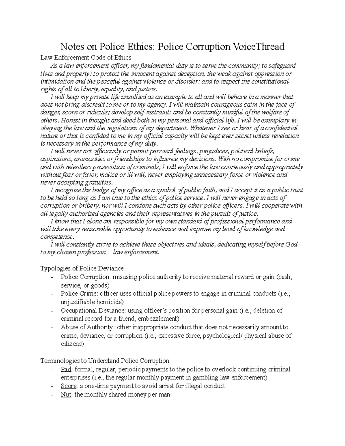 Notes on Police Ethics Voice Thread - Notes on Police Ethics: Police ...