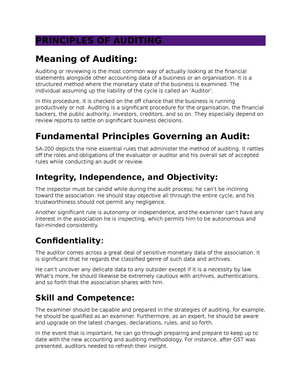 meaning of auditing coursework