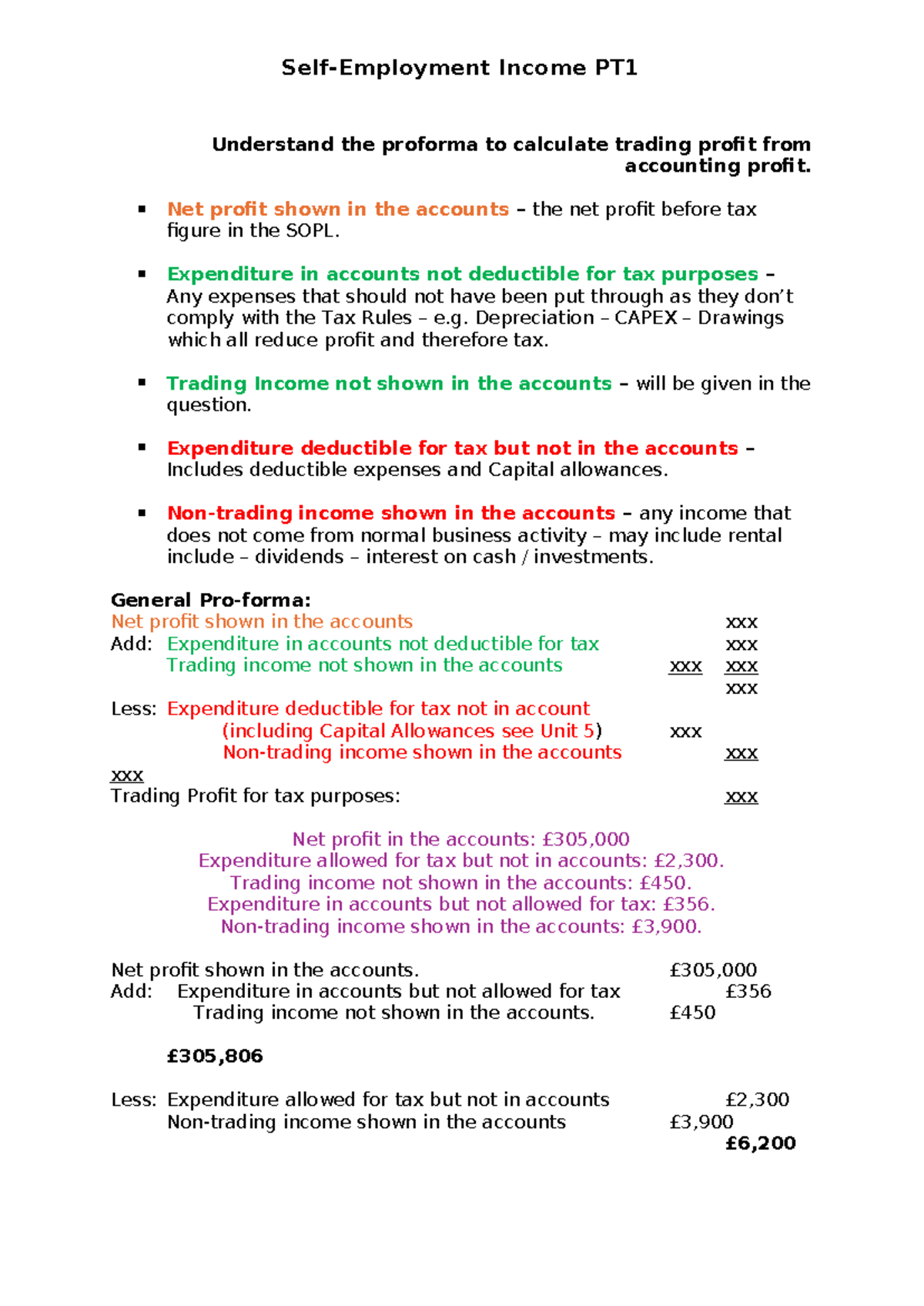W4 Self Employment Income PT1 - Understand the proforma to calculate ...