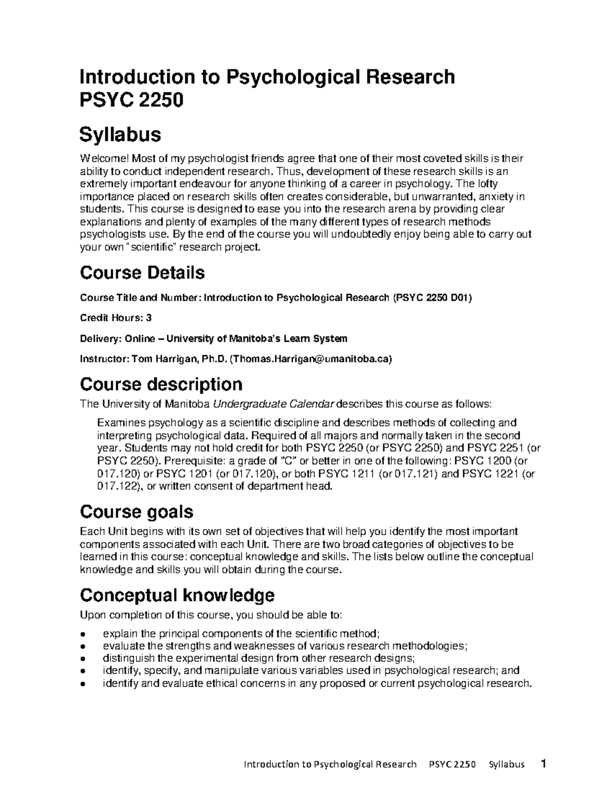 PSYC 2250 Syllabus 2024 - Introduction to Psychological Research ...