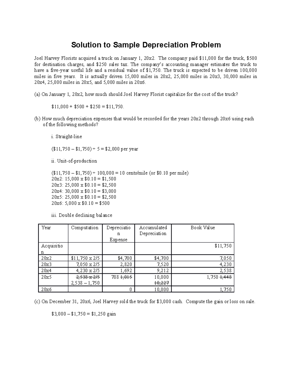 depreciation problem solving with solution