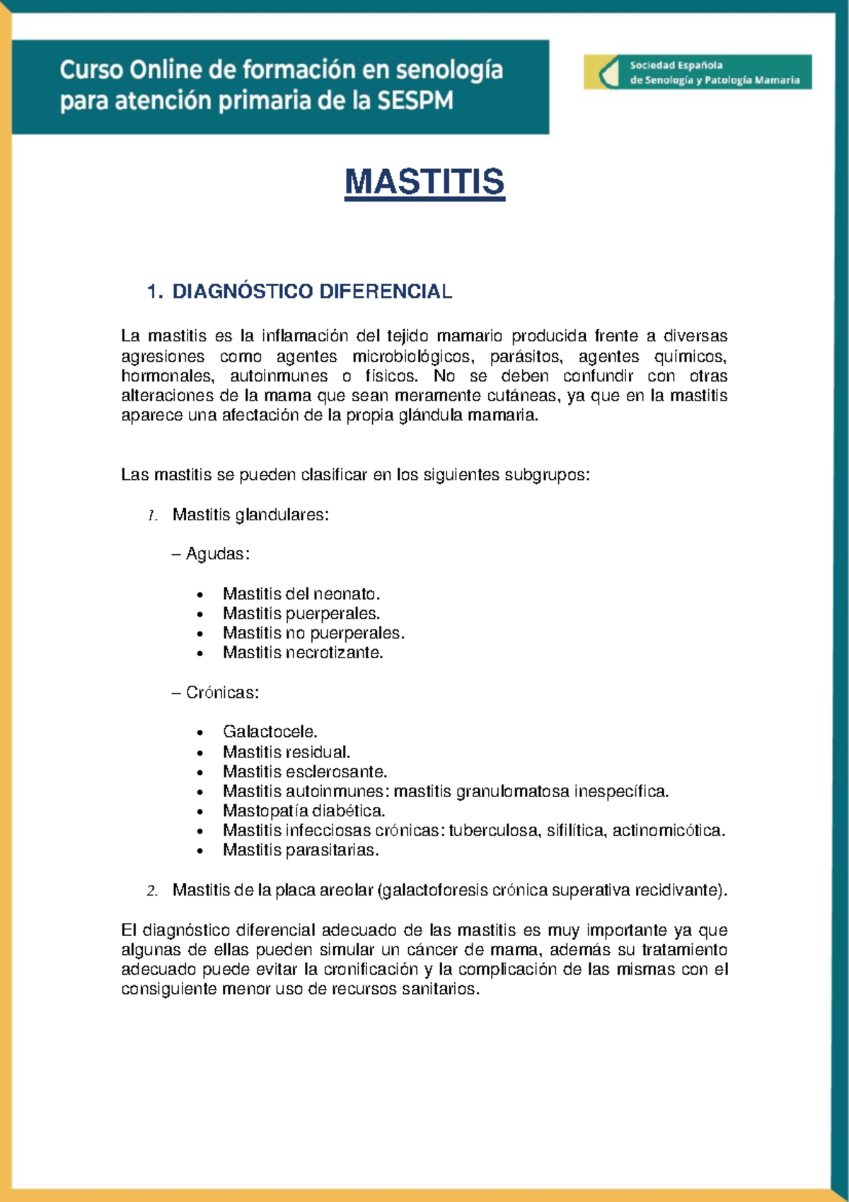 Leccion-14-Mastitis - Lolazo - MASTITIS 1. DIAGNÓSTICO DIFERENCIAL La ...