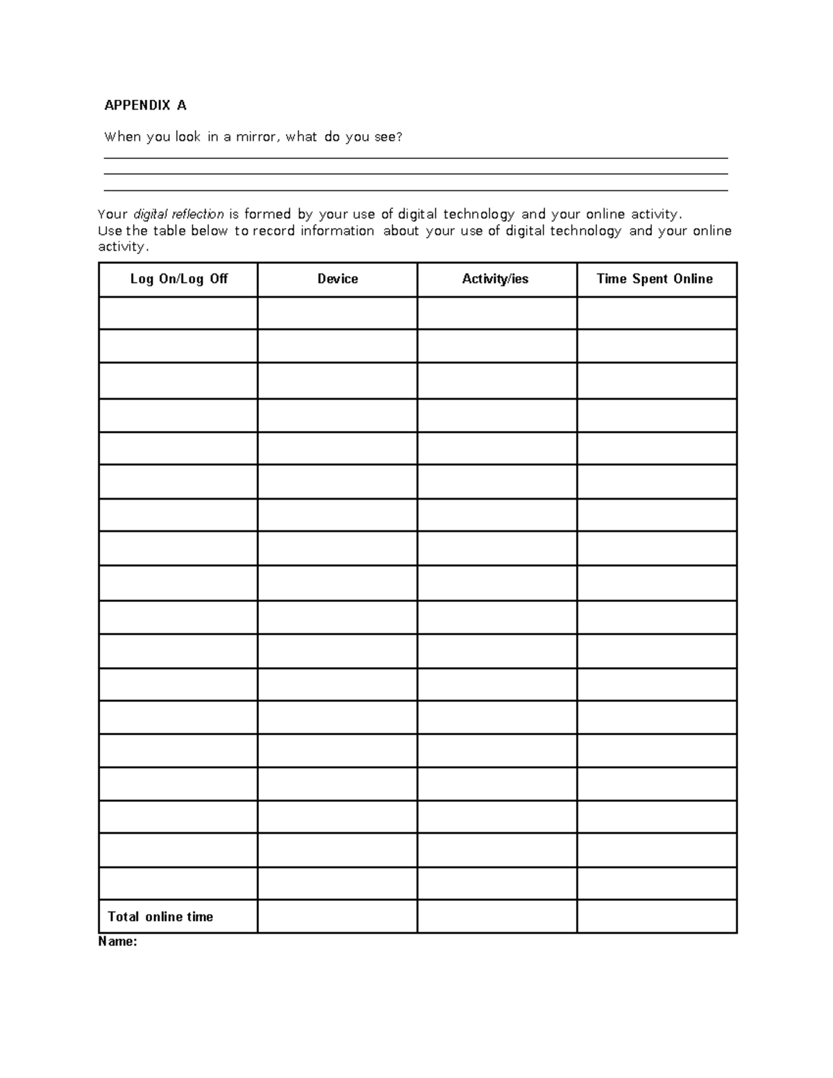 STS Performance TASK - APPENDIX A When you look in a mirror, what do ...