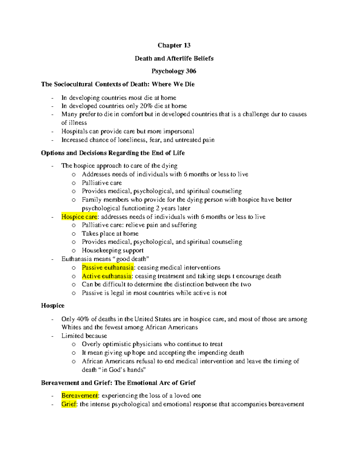 Psyc 306 Chapter 13 - Chapter 13 Death and Afterlife Beliefs Psychology ...