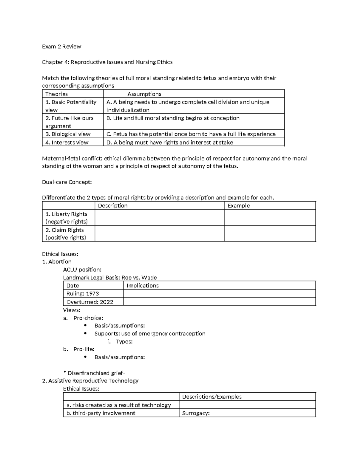 Exam 2 Review for Students - Exam 2 Review Chapter 4: Reproductive ...
