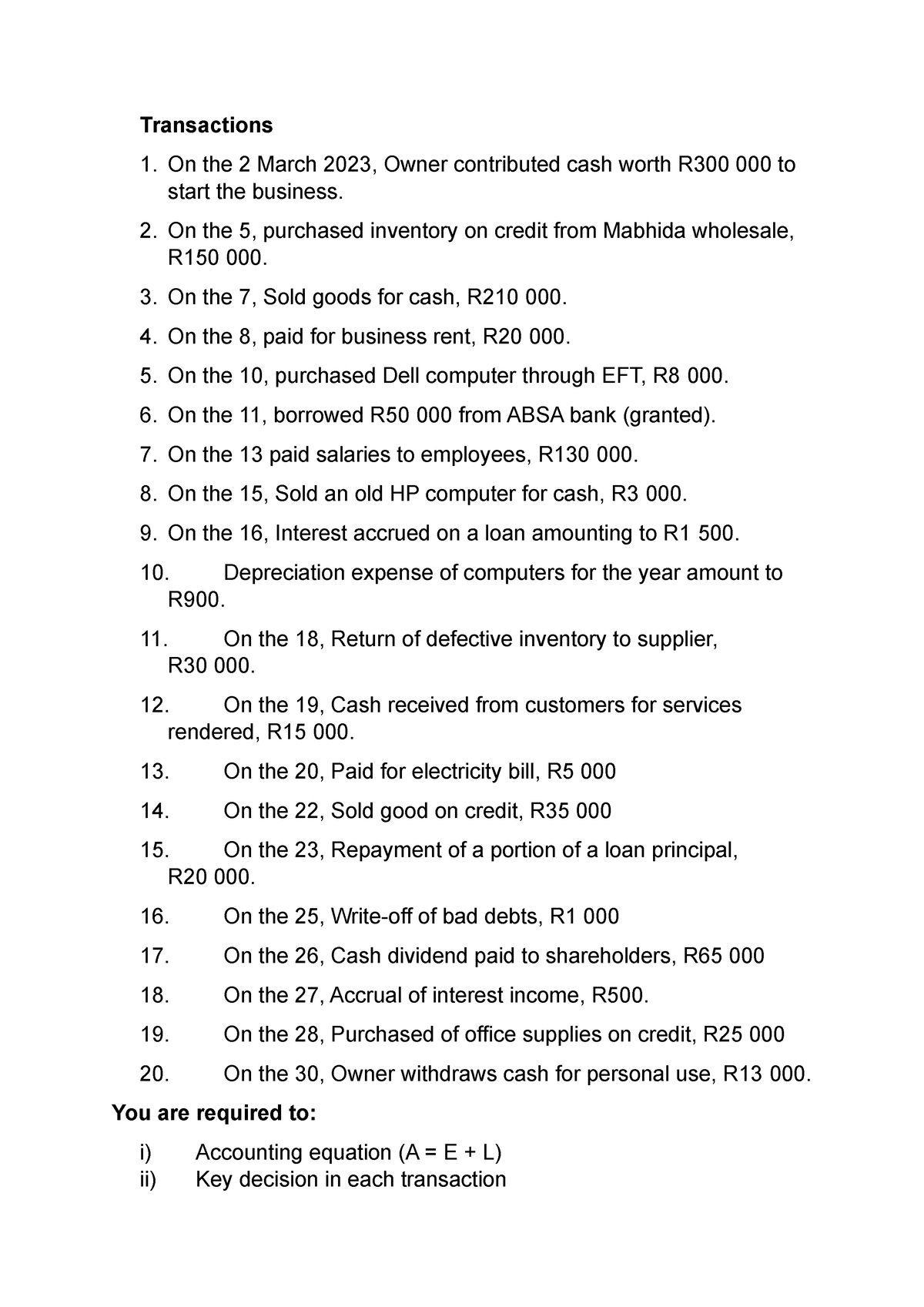 Chapter 2 Activity Accounting Equation Transactions On The 2 March