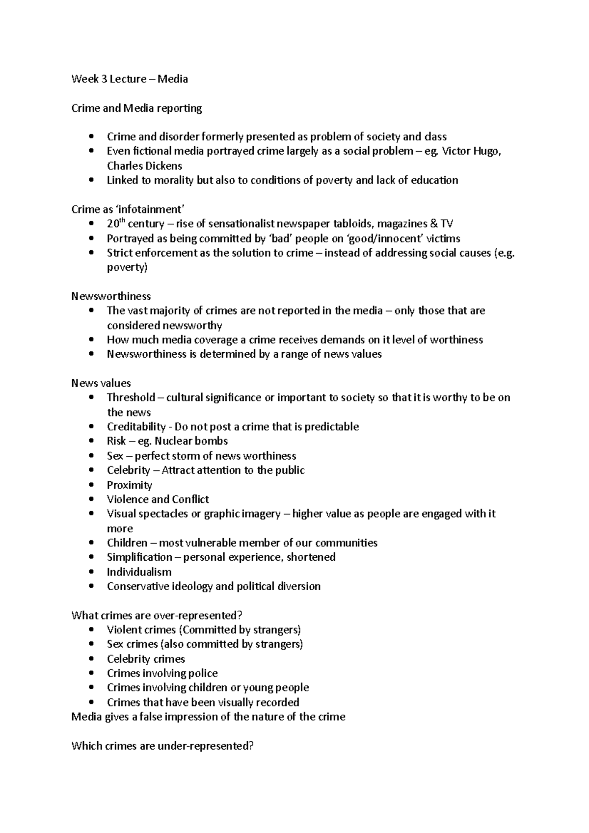 Week 3 Lecture - Week 3 Lecture Media Crime and Media reporting Crime ...