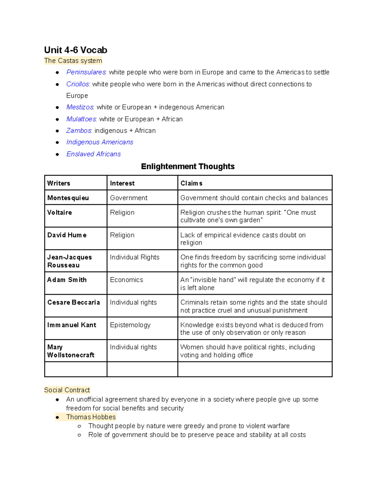 World History Unit 46 Vocab Unit 46 Vocab The Castas system