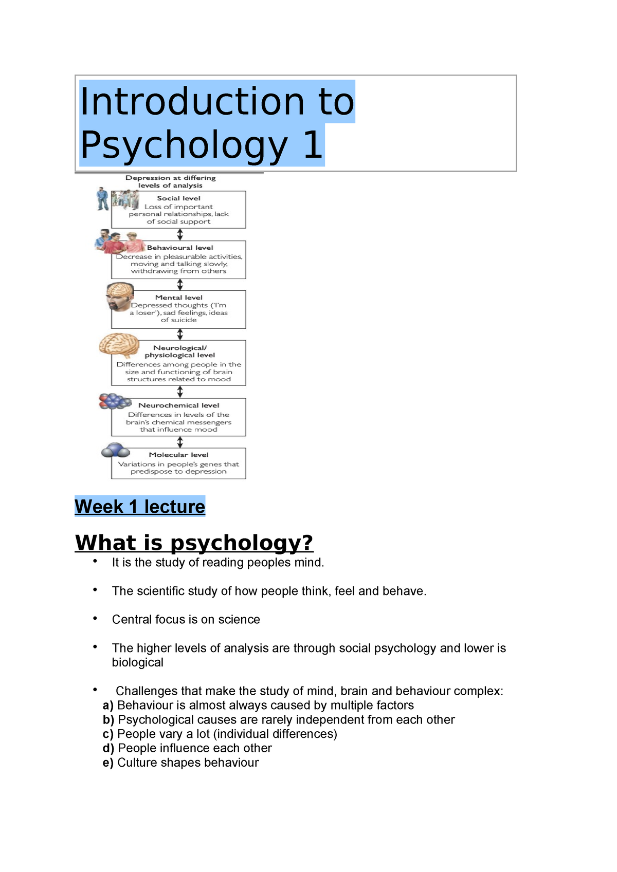 Introduction To Psychology 1 - Introduction To Psychology 1 Week 1 ...