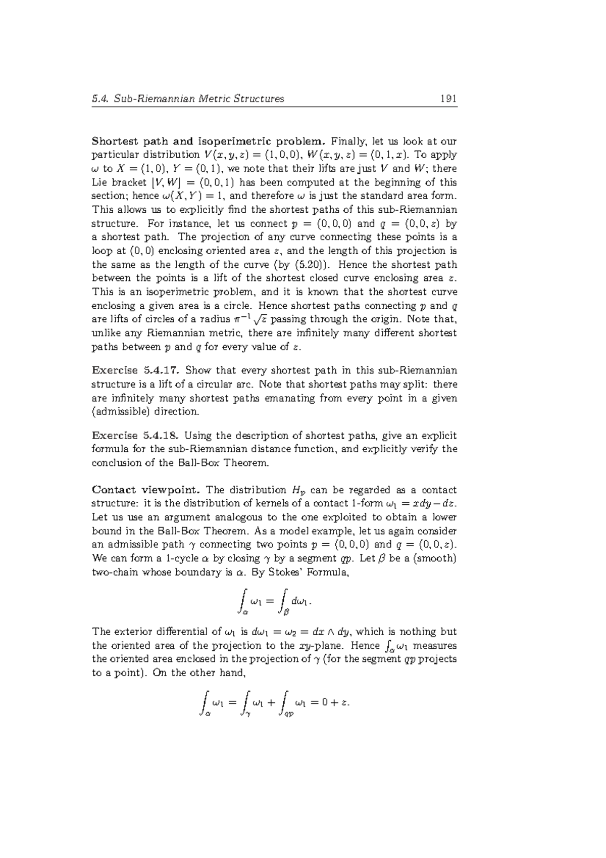 Geometry Spaces of Bounded Curvature16 SubRiemannian Metric Structures 191 Shortest path and