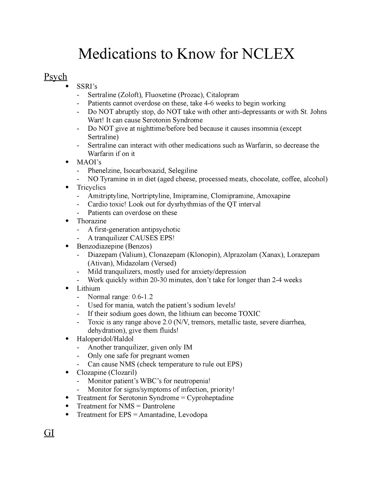 Nclex Medications to Know Medications to Know for NCLEX Psych SSRI’s