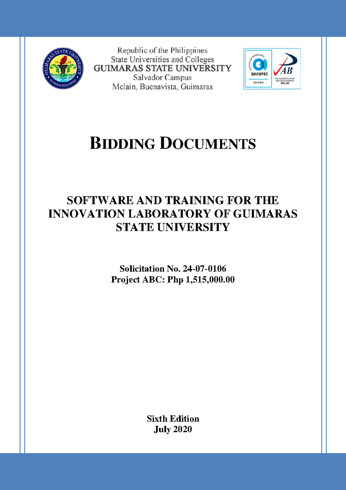 Software and Training for the Innovation Lab - BIDDING DOCUMENTS ...