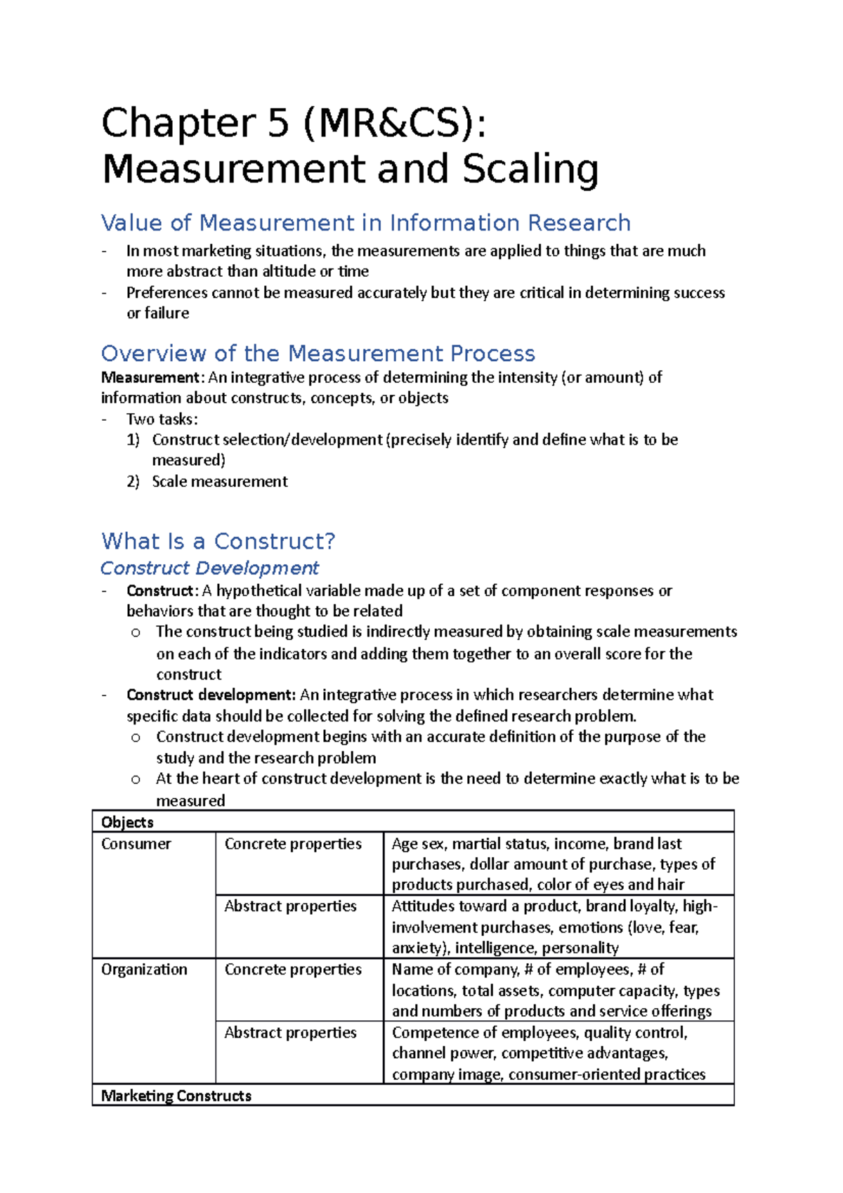 Chapter 5 MRCS Chapter 5 (MR&CS) Measurement and Scaling Value of