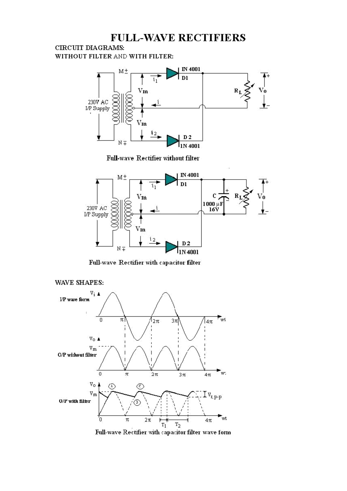 Full Wave Rectifier With Filter Circuit Diagram at Milla Anstey blog