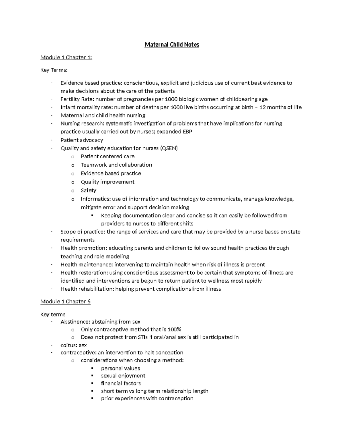 Maternal Child Notes - Maternal Child Notes Module 1 Chapter 1: Key ...