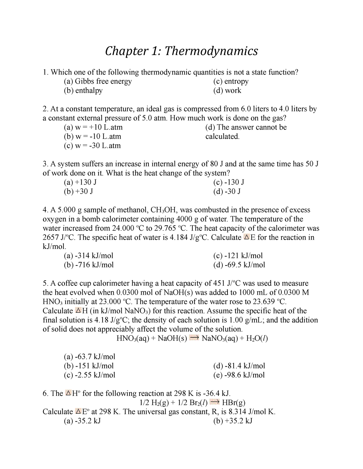 Chapter 1-Thermodynamics - Chapter 1: Thermodynamics Which One Of The ...