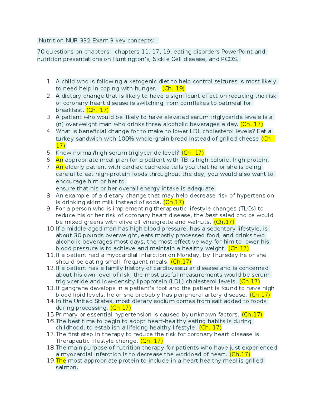 Nur 332 Exam 3 Key Concepts Nutrition Nur 332 Exam 3 Key Concepts 70