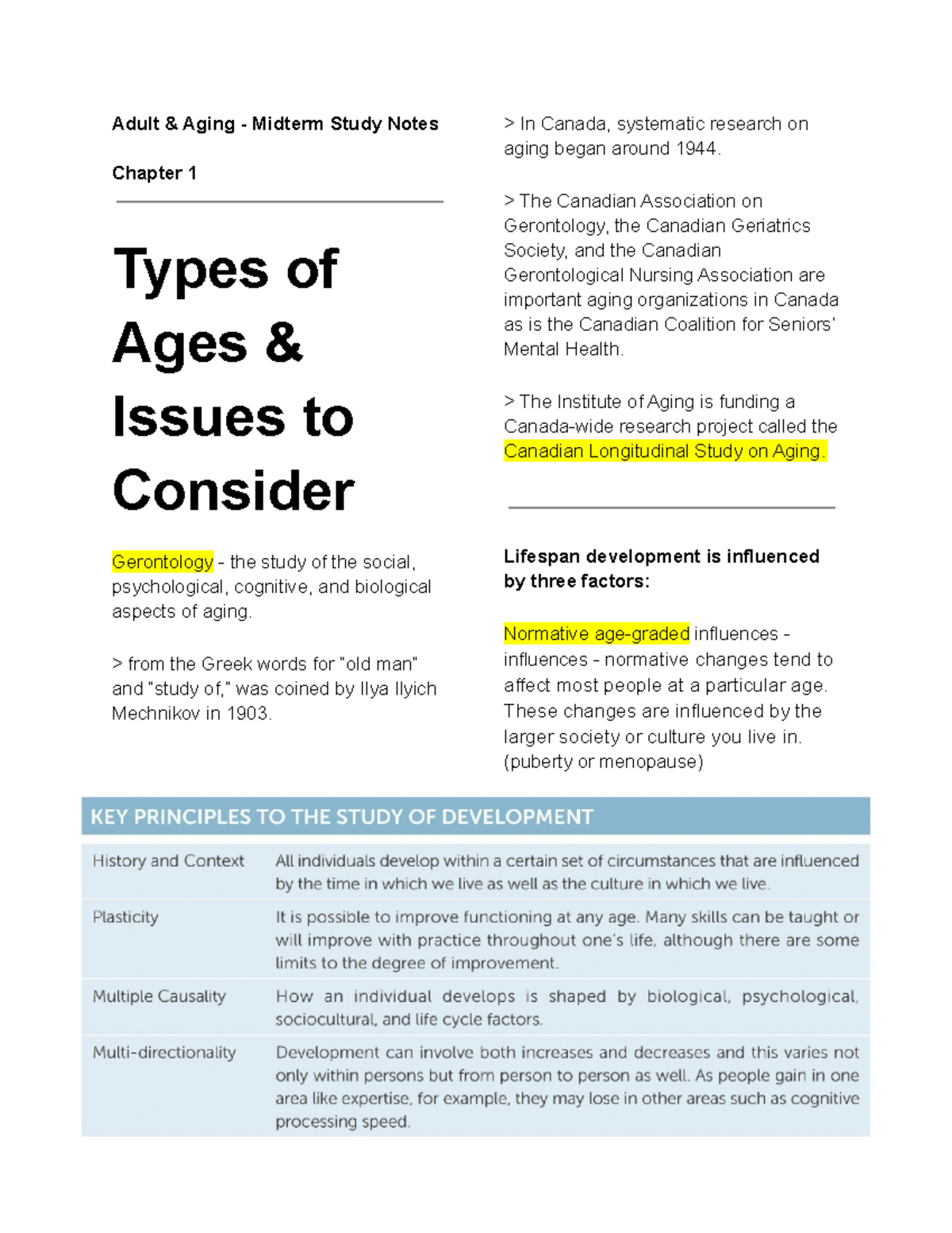 Adult & Aging - Midterm Study Notes - Adult & Aging - Midterm Study ...