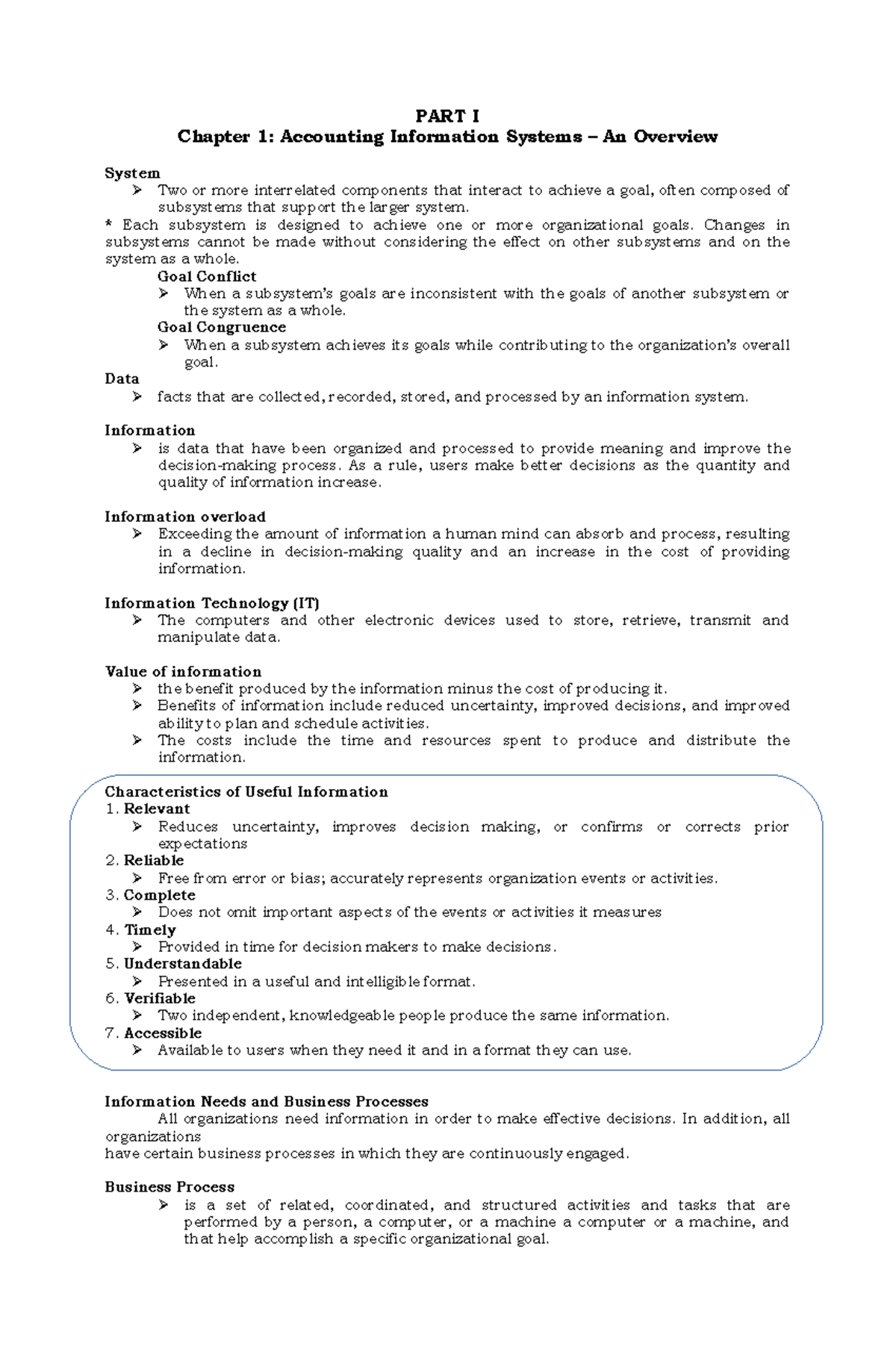 Chapter 1 - PART I Chapter 1: Accounting Information Systems – An ...